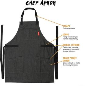 img 2 attached to Premium Black Denim Chef Apron with Smart Pockets - Adjustable for Men and Women - Ideal for Pro Chefs, Cooks, Bakers, Baristas, Bartenders, and Servers