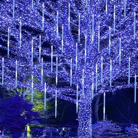 img 4 attached to Blissun Christmas String Lights, Falling Rain Lights, Meteor Shower Rain Drop Lights, 30cm 8 Tubes 288 LED Icicle Lights Falling Lights for Patio Garden Party Christmas Decoration in Blue