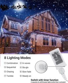 img 2 attached to 🎄 Enhance your Christmas Decor with 19.6ft 300 LED White Christmas Icicle Lights: Waterproof, Timer, 8 Modes - Perfect for Outdoor Decoration, Eaves, Trees, Weddings, and Parties