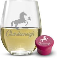 🍷 treasure trades chardonneigh funny wine glass bundle with wine stopper - 16 oz horse adult humor design - perfect for drinking red and white wine - unique gift for women, men, mom, wife логотип