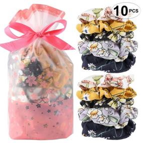 img 3 attached to 🎀 SEVEN STYLE 10-Pack Assorted Chiffon Flower Hair Scrunchies Hair Bow Ponytail Holders for Women - Including Gift Bag. Perfect for Thanksgiving and Christmas Gifts.