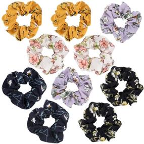 img 4 attached to 🎀 SEVEN STYLE 10-Pack Assorted Chiffon Flower Hair Scrunchies Hair Bow Ponytail Holders for Women - Including Gift Bag. Perfect for Thanksgiving and Christmas Gifts.