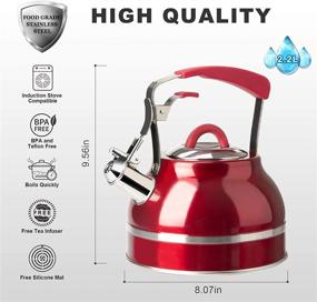 img 3 attached to 🍵 Secura Silicone Handle Whistling Tea Kettle, 2.3 Qt Stainless Steel Hot Water Kettle for Stovetops with Tea Infuser, Silicone Trivets Mat, Red