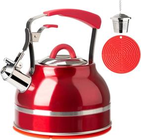 img 4 attached to 🍵 Secura Silicone Handle Whistling Tea Kettle, 2.3 Qt Stainless Steel Hot Water Kettle for Stovetops with Tea Infuser, Silicone Trivets Mat, Red