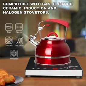 img 2 attached to 🍵 Secura Silicone Handle Whistling Tea Kettle, 2.3 Qt Stainless Steel Hot Water Kettle for Stovetops with Tea Infuser, Silicone Trivets Mat, Red