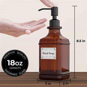 img 2 attached to 🧴 GLADPURE Soap Dispenser 2 Pack - Antique Design Amber Glass Bottle with Rust Proof Stainless Steel Black Pump - 18 Oz Capacity - Includes 6Pcs Stickers - for Lotion, Soap, Essential Oil