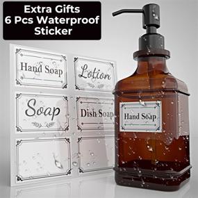 img 1 attached to 🧴 GLADPURE Soap Dispenser 2 Pack - Antique Design Amber Glass Bottle with Rust Proof Stainless Steel Black Pump - 18 Oz Capacity - Includes 6Pcs Stickers - for Lotion, Soap, Essential Oil