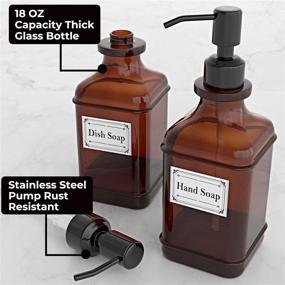 img 3 attached to 🧴 GLADPURE Soap Dispenser 2 Pack - Antique Design Amber Glass Bottle with Rust Proof Stainless Steel Black Pump - 18 Oz Capacity - Includes 6Pcs Stickers - for Lotion, Soap, Essential Oil