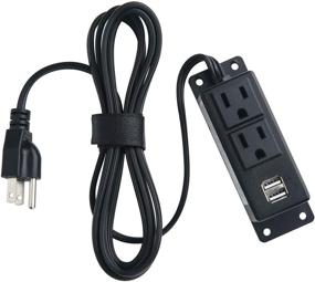 img 4 attached to 💡 Convenient Wall Mount Power Outlet Strip with USB Ports and Extended Cord for Under Desk/Table Use (2AC2USB-Black)