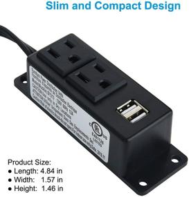 img 3 attached to 💡 Convenient Wall Mount Power Outlet Strip with USB Ports and Extended Cord for Under Desk/Table Use (2AC2USB-Black)