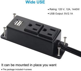 img 2 attached to 💡 Convenient Wall Mount Power Outlet Strip with USB Ports and Extended Cord for Under Desk/Table Use (2AC2USB-Black)