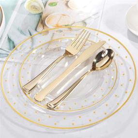 img 1 attached to 🍽️ Premium Gold Plastic Plates for Wedding Party - 102pcs Crystal Clear with Dot Design - Disposable Dinner & Dessert Plates - Includes 51x 10.25inch Dinner Plates & 51x 7.5inch Salad/Dessert Plates