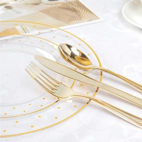 img 2 attached to 🍽️ Premium Gold Plastic Plates for Wedding Party - 102pcs Crystal Clear with Dot Design - Disposable Dinner & Dessert Plates - Includes 51x 10.25inch Dinner Plates & 51x 7.5inch Salad/Dessert Plates