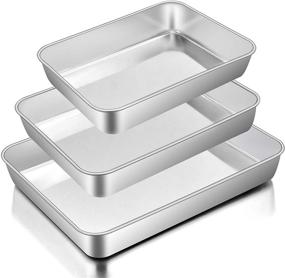 img 4 attached to 🍪 E-far Stainless Steel Baking Pans Set of 3 - Non-toxic & Healthy, Dishwasher Safe - 12.5/10.5/9.4Inch Sheet Cake Pan for Oven - Ideal for Cake, Lasagna, Brownie, Casserole, and Cookies