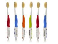 🪥 mouthwatchers clean teeth manual toothbrushes - 6 count for adults - floss bristle silver - invented by dr. plotka logo