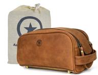 travel in style with our premium leather toiletry pouch: 10-inch & waterproof, vintage dopp kit by aaron leather goods! logo