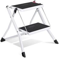 delxo 2 step stool stepladders: lightweight and foldable steel ladder with anti-slip pedal and handgrip for adults and kids - 250lbs capacity logo
