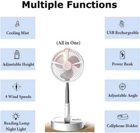 img 3 attached to 🌬️ YOUDirect Portable Misting Fan: Telescopic USB Rechargeable Desk Fan with Lights - 4 Speeds, Adjustable Height, and Travel-friendly Cooling with Humidifier