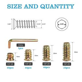 img 3 attached to SG TZH 173Pcs Threaded Wood Inserts Nutserts Screw Set with Hex Spanner-Bronze - 1/4-20 x 10mm/15mm/20mm/25mm Hex Drive Furniture Wood Nuts Assortment