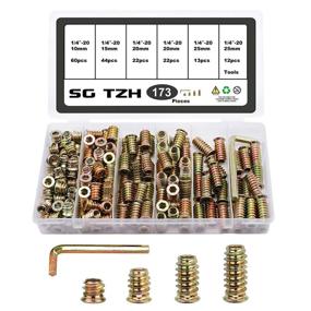 img 4 attached to SG TZH 173Pcs Threaded Wood Inserts Nutserts Screw Set with Hex Spanner-Bronze - 1/4-20 x 10mm/15mm/20mm/25mm Hex Drive Furniture Wood Nuts Assortment