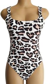 img 3 attached to 🐆 MOLFROA Women's Low-Cut Square Neck Snake and Leopard Print Monokini Swimwear: Trendy One-Piece Swimsuits for an Extraordinary Look