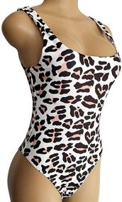 img 2 attached to 🐆 MOLFROA Women's Low-Cut Square Neck Snake and Leopard Print Monokini Swimwear: Trendy One-Piece Swimsuits for an Extraordinary Look