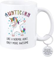 aunticorn funny coffee mug: unicorn aunt gift mug + aunt gift keychain - best aunt ever gifts from niece or nephew - 11 oz double sided mug for aunts, mothers, and grandmas logo