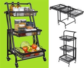 img 4 attached to 🛒 Versatile and Mobile 3 Tier Rolling Cart - A Storage essential for Kitchen, Bar, and Bathroom, with Adjustable Design and Convenient Wheels for Craft, File, Book, Makeup, Groceries, and More!