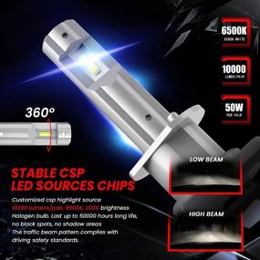 img 2 attached to 💡 Fanless H1 LED Headlight Bulb - Car Work Box, Wireless All-in-One Conversion Kit | 10000LM 6500K Xenon White, CSP Chips