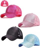 🧢 stylish glitter mesh baseball caps for girls - perfect for messy buns and ponytails! logo