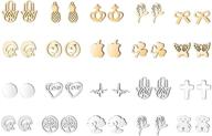 👂 ezreal assorted stainless steel stud earrings - set of 20 pairs for teens, girls, and women - cute patterns, small statement, bar style logo