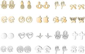 img 3 attached to 👂 EZreal Assorted Stainless Steel Stud Earrings - Set of 20 Pairs for Teens, Girls, and Women - Cute Patterns, Small Statement, Bar Style