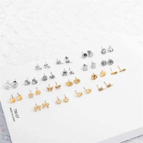 img 2 attached to 👂 EZreal Assorted Stainless Steel Stud Earrings - Set of 20 Pairs for Teens, Girls, and Women - Cute Patterns, Small Statement, Bar Style