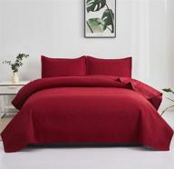 🛏️ full/queen dark red quilt set - lightweight reversible bedspread with embossing pattern - microfiber soft coverlet bedding for all season - includes 1 quilt and 2 pillow shams logo