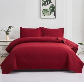 img 4 attached to 🛏️ Full/Queen Dark Red Quilt Set - Lightweight Reversible Bedspread with Embossing Pattern - Microfiber Soft Coverlet Bedding for All Season - Includes 1 Quilt and 2 Pillow Shams