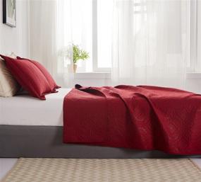 img 2 attached to 🛏️ Full/Queen Dark Red Quilt Set - Lightweight Reversible Bedspread with Embossing Pattern - Microfiber Soft Coverlet Bedding for All Season - Includes 1 Quilt and 2 Pillow Shams