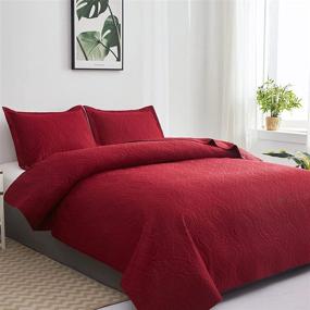 img 3 attached to 🛏️ Full/Queen Dark Red Quilt Set - Lightweight Reversible Bedspread with Embossing Pattern - Microfiber Soft Coverlet Bedding for All Season - Includes 1 Quilt and 2 Pillow Shams