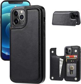 img 4 attached to 📱 JOYAKI Slim Wallet Case for iPhone 12 Pro/12 - Black, with Card Holder and Screen Protective Glass