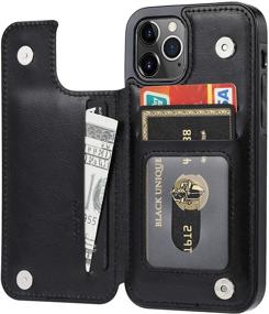 img 3 attached to 📱 JOYAKI Slim Wallet Case for iPhone 12 Pro/12 - Black, with Card Holder and Screen Protective Glass