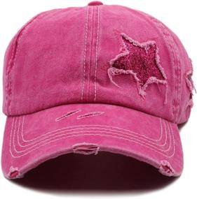 img 1 attached to 🧢 Trendy ProMindFun Women's Ponytail High Messy Bun Hats: Distressed Baseball Caps for Girls - Unconstructed, Washed Dad Hat Trucker Ponycaps