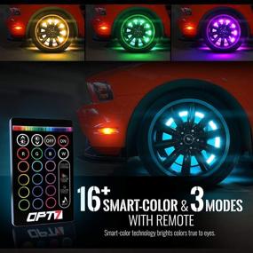 img 3 attached to 🚗 OPT7 Aura Набор RGB-LED для колесных арок с беспроводным пультом, многоразовая подсветка шин для автомобилей, 3-в-1 влагозащищённые полосы с синхронизацией звука, 24 дюйма, 12 вольт