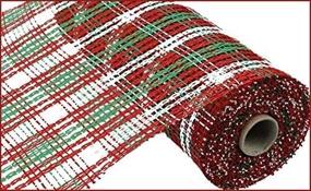 img 2 attached to Vibrant 10 Inch x 30 Feet Christmas Deco Poly Burlap Stripe Check Mesh Ribbon in Red, White, and Lime Green