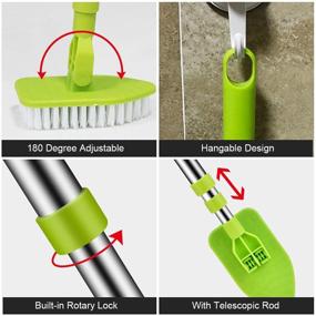 img 3 attached to Globalstore Cleaning Brush Set - Long Handle 37'', Scrub Brush for Pool, Kitchen, Shower, Bathroom, Tub, Tile, Grout, and Corner Cleaning - Includes 1 Stiff Bristle & 3 Sponge Brush Heads