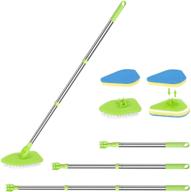 globalstore cleaning brush set - long handle 37'', scrub brush for pool, kitchen, shower, bathroom, tub, tile, grout, and corner cleaning - includes 1 stiff bristle & 3 sponge brush heads logo