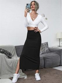 img 1 attached to 👗 Verdusa Women's High Waisted Rib Knit Long Bodycon Skirt with Split Thigh - Stylish and Comfortable!