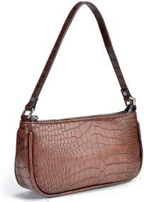 img 3 attached to Vegan Leather Croc Small Purse with Zipper 👜 Closure - Retro Classic Clutch Shoulder Bag for Women