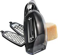 🧀 simposh portable handheld grater for cheese, chocolate, apple, cinnamon, spices - compact palm zester for citrus (orange, lemon, lime) - peeler for potato, apple, vegetables, fruits - includes 3 different blades logo