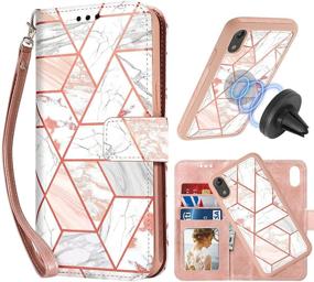 img 4 attached to CASEOWL iPhone XR Wallet Case: 2-in-1 Magnetic Detachable, Marble Pattern PU Leather, Card Holder, Wrist Strap - Pink