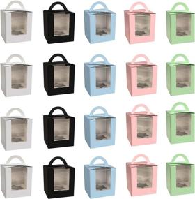 img 4 attached to 🧁 AQSXO Single Cupcake Carriers Bulk: Individual Cupcake Containers for Bakery Wrapping Packaging - 5 Colors, 50 Pcs