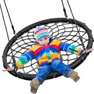 serenelife slswng200 spider swing-netted webbed seat for maximum comfort and grip-hanging tree circular flying saucer with ropes and straps-safe and durable, holds up to 600lbs логотип